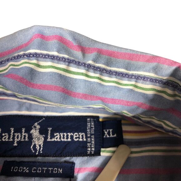 Vintage Ralph Lauren Shirt Mens XL Striped Long Sleeve Button Down Preppy Pony - Picture 5 of 16